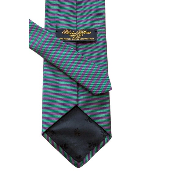 BROOKS BROTHERS Makers Horizontal Striped Silk Tie Purple and Green 55 x 3.75" - Picture 2 of 5